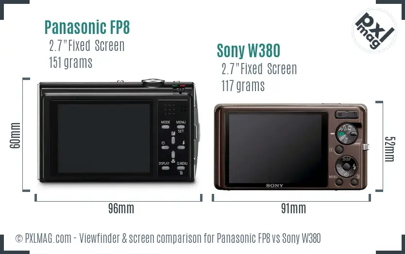 Panasonic FP8 vs Sony W380 Screen and Viewfinder comparison