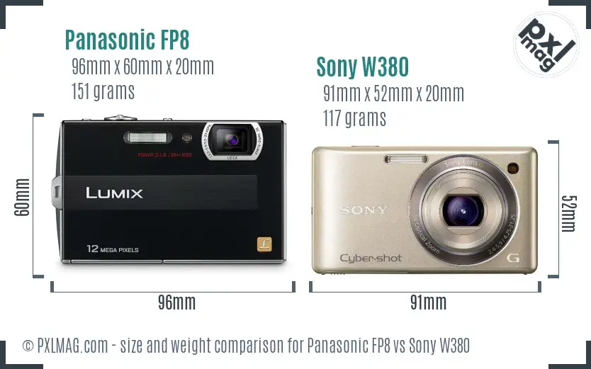 Panasonic FP8 vs Sony W380 size comparison