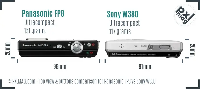 Panasonic FP8 vs Sony W380 top view buttons comparison