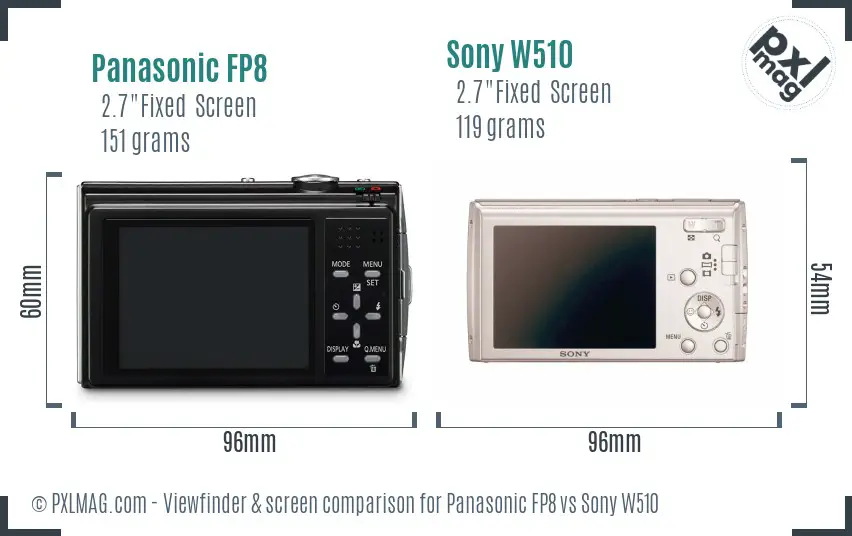 Panasonic FP8 vs Sony W510 Screen and Viewfinder comparison
