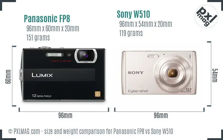 Panasonic FP8 vs Sony W510 size comparison