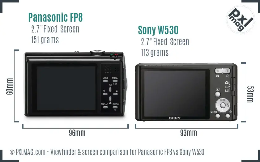 Panasonic FP8 vs Sony W530 Screen and Viewfinder comparison