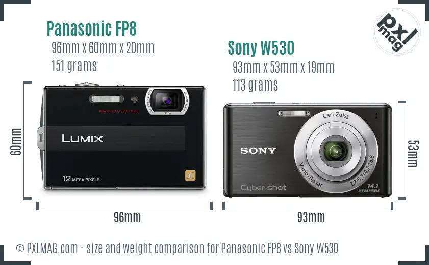 Panasonic FP8 vs Sony W530 size comparison