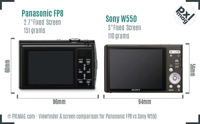 Panasonic FP8 vs Sony W550 Screen and Viewfinder comparison
