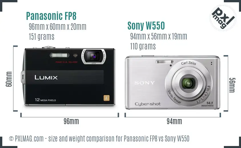 Panasonic FP8 vs Sony W550 size comparison