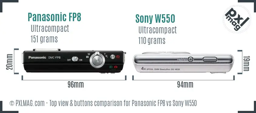 Panasonic FP8 vs Sony W550 top view buttons comparison