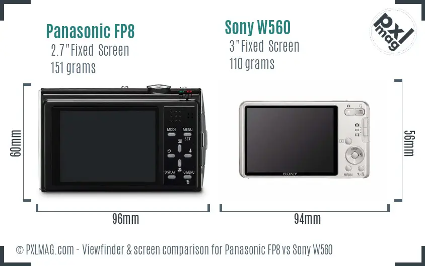 Panasonic FP8 vs Sony W560 Screen and Viewfinder comparison