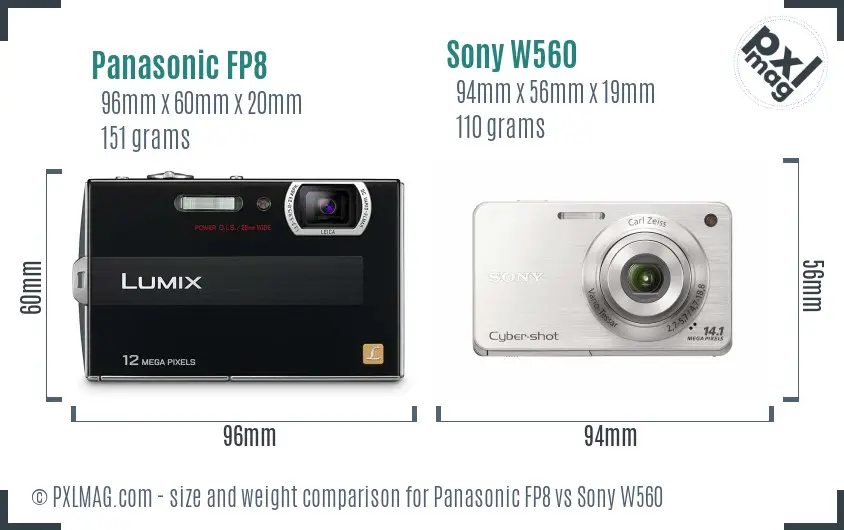 Panasonic FP8 vs Sony W560 size comparison