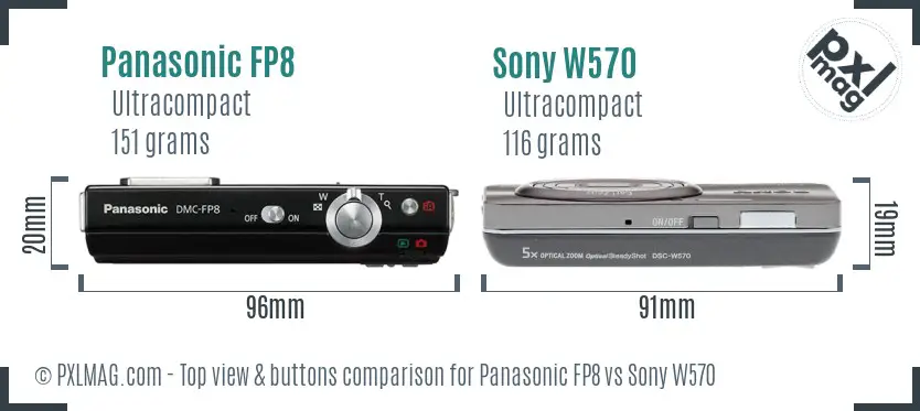 Panasonic FP8 vs Sony W570 top view buttons comparison