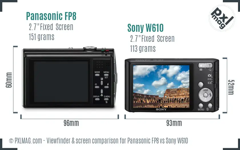 Panasonic FP8 vs Sony W610 Screen and Viewfinder comparison