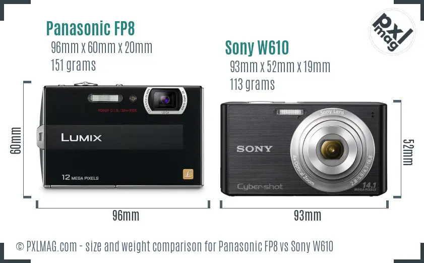 Panasonic FP8 vs Sony W610 size comparison