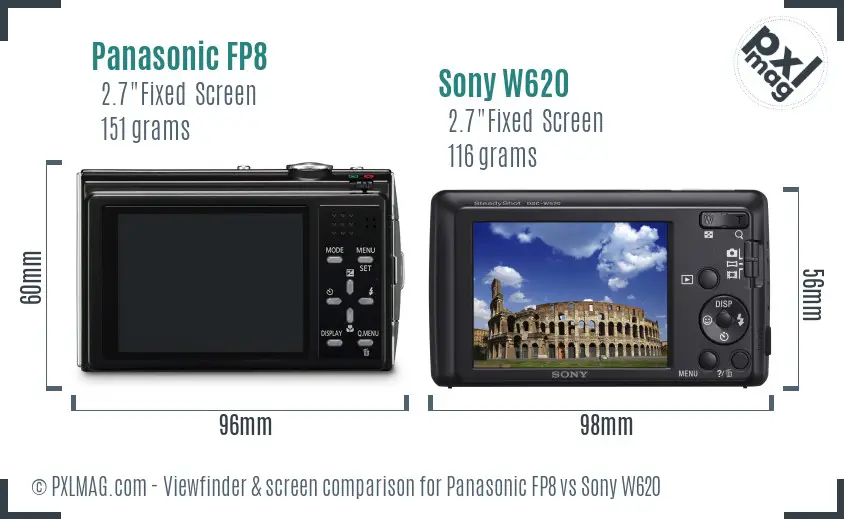 Panasonic FP8 vs Sony W620 Screen and Viewfinder comparison