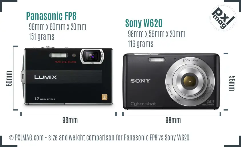 Panasonic FP8 vs Sony W620 size comparison