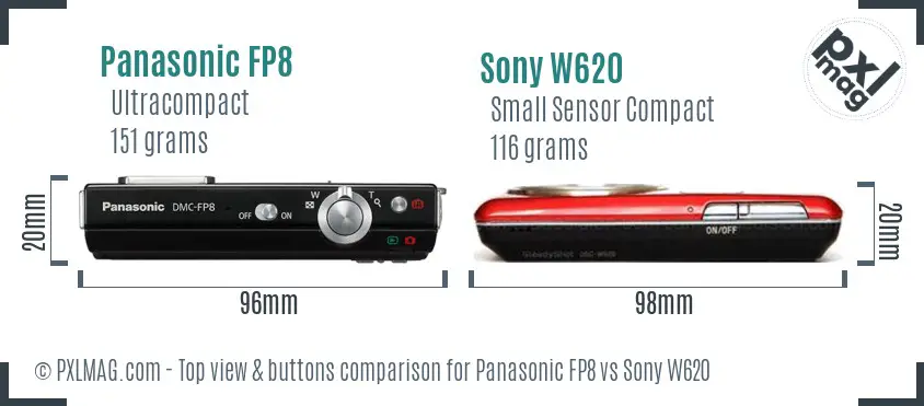 Panasonic FP8 vs Sony W620 top view buttons comparison