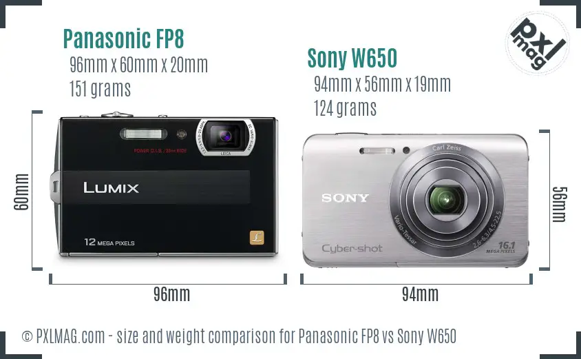 Panasonic FP8 vs Sony W650 size comparison