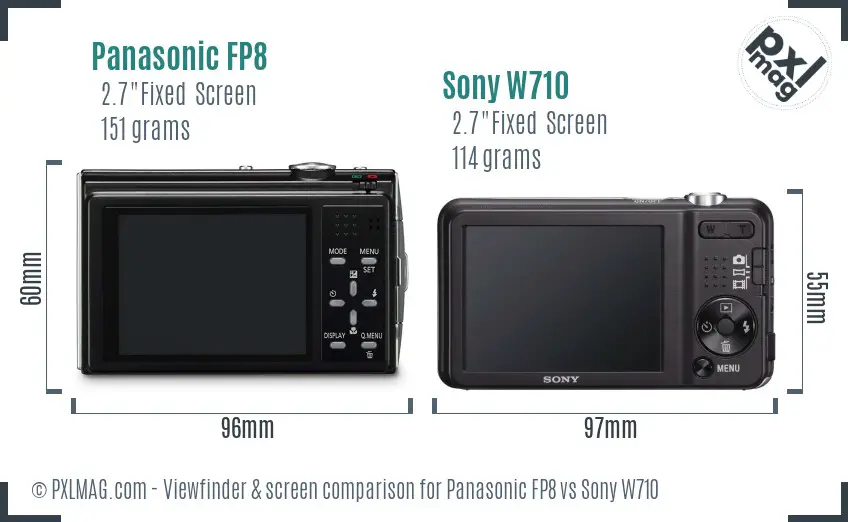 Panasonic FP8 vs Sony W710 Screen and Viewfinder comparison