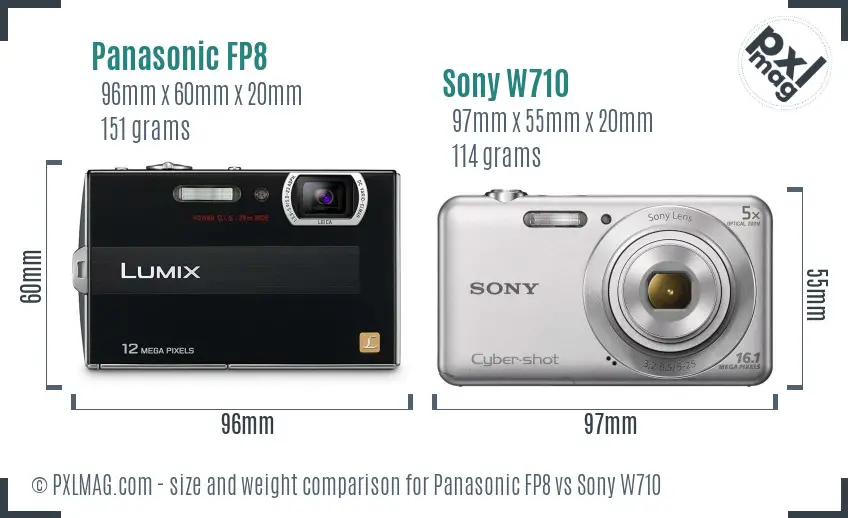 Panasonic FP8 vs Sony W710 size comparison