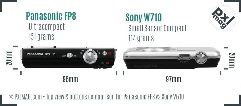 Panasonic FP8 vs Sony W710 top view buttons comparison