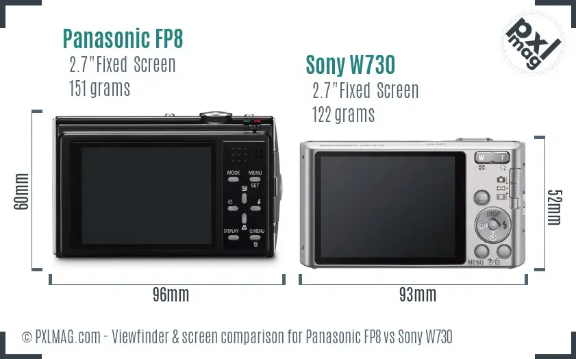 Panasonic FP8 vs Sony W730 Screen and Viewfinder comparison