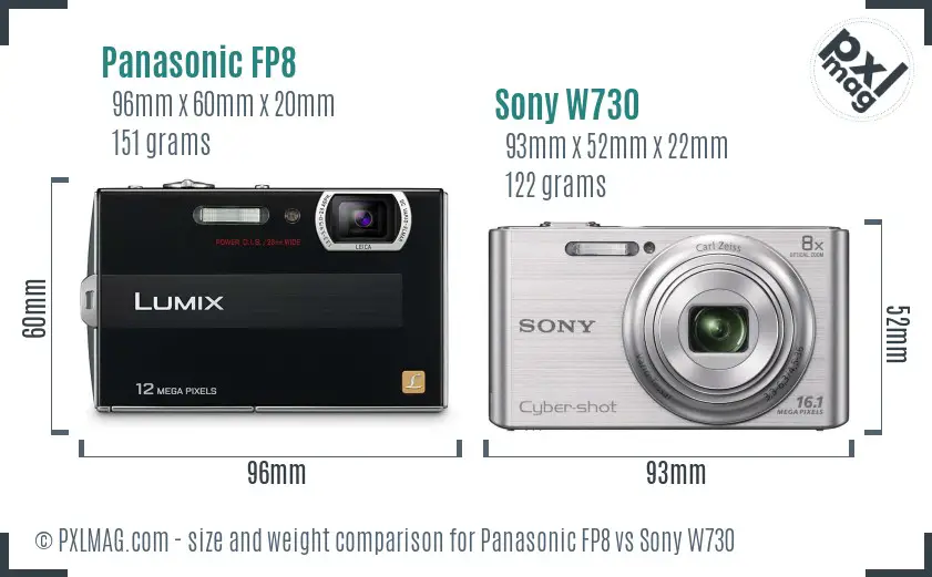 Panasonic FP8 vs Sony W730 size comparison
