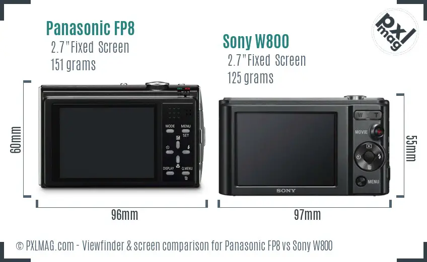 Panasonic FP8 vs Sony W800 Screen and Viewfinder comparison