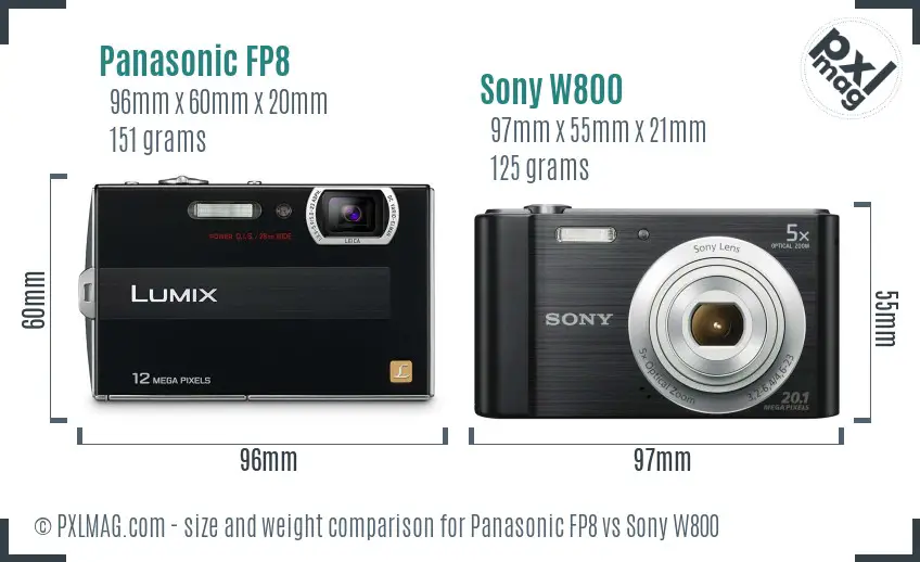 Panasonic FP8 vs Sony W800 size comparison