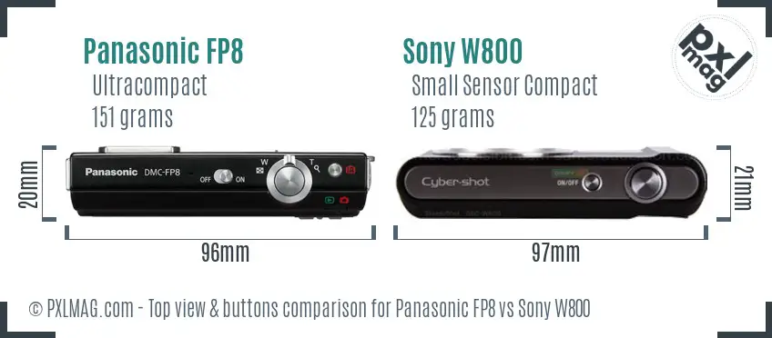 Panasonic FP8 vs Sony W800 top view buttons comparison