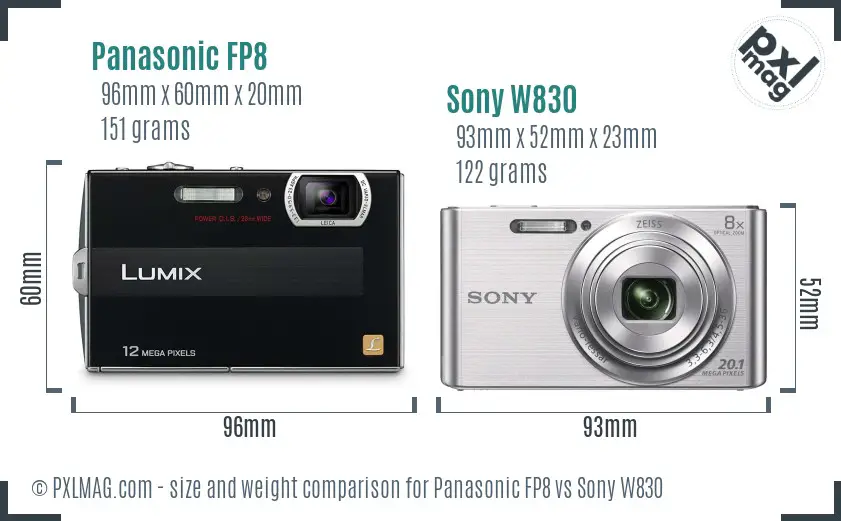 Panasonic FP8 vs Sony W830 size comparison