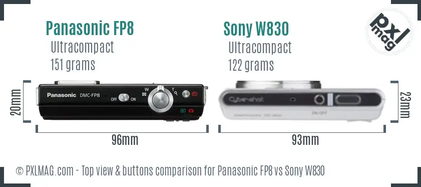 Panasonic FP8 vs Sony W830 top view buttons comparison