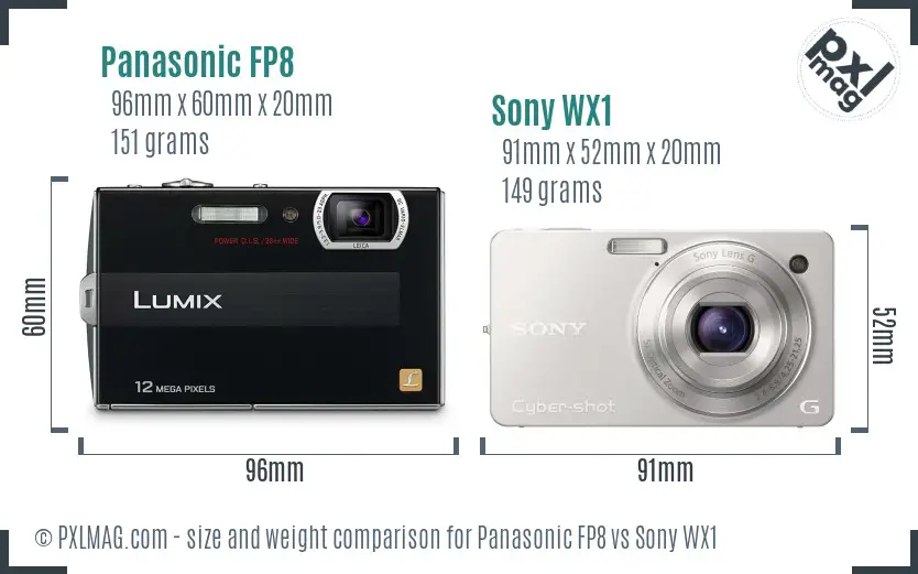 Panasonic FP8 vs Sony WX1 size comparison
