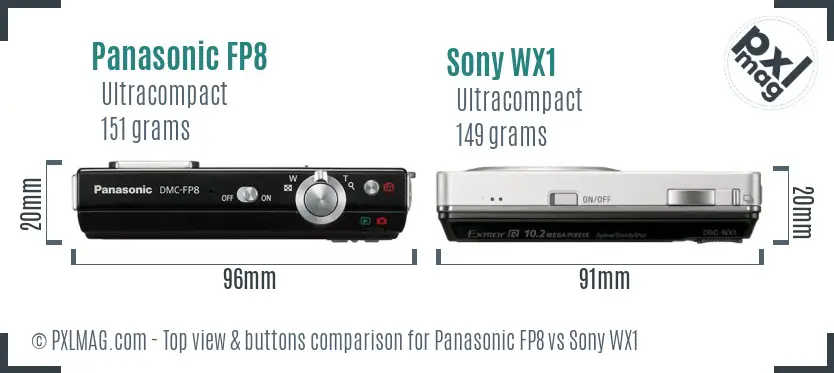 Panasonic FP8 vs Sony WX1 top view buttons comparison