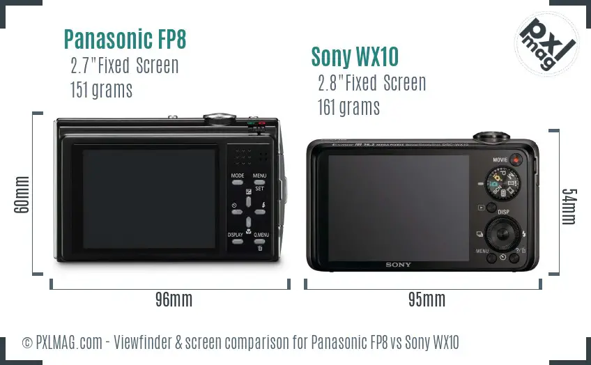 Panasonic FP8 vs Sony WX10 Screen and Viewfinder comparison