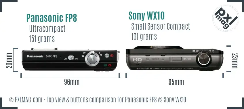 Panasonic FP8 vs Sony WX10 top view buttons comparison