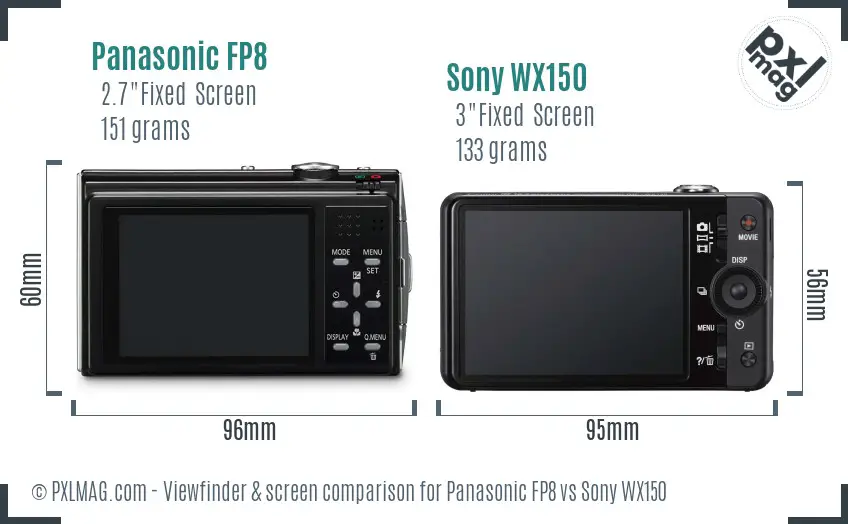 Panasonic FP8 vs Sony WX150 Screen and Viewfinder comparison