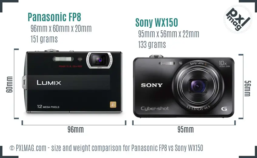 Panasonic FP8 vs Sony WX150 size comparison