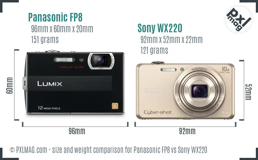 Panasonic FP8 vs Sony WX220 size comparison
