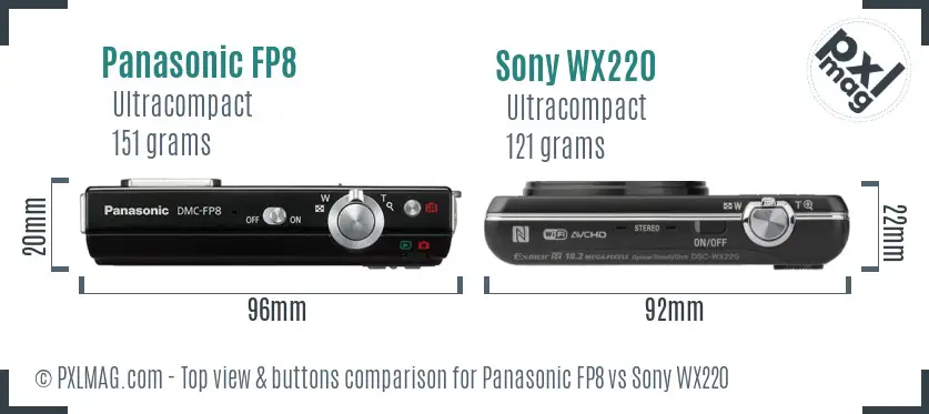 Panasonic FP8 vs Sony WX220 top view buttons comparison