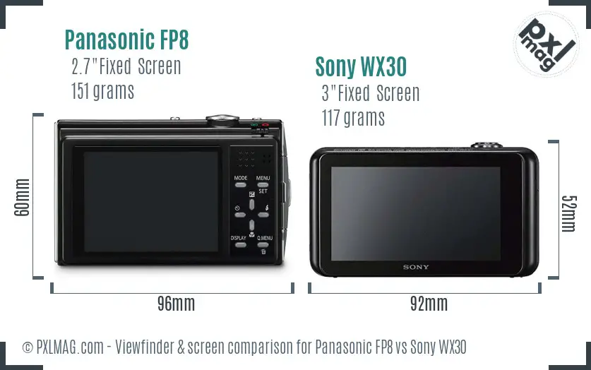 Panasonic FP8 vs Sony WX30 Screen and Viewfinder comparison