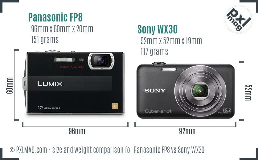 Panasonic FP8 vs Sony WX30 size comparison