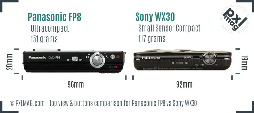 Panasonic FP8 vs Sony WX30 top view buttons comparison