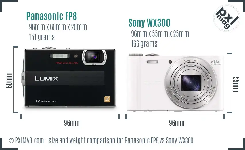 Panasonic FP8 vs Sony WX300 size comparison