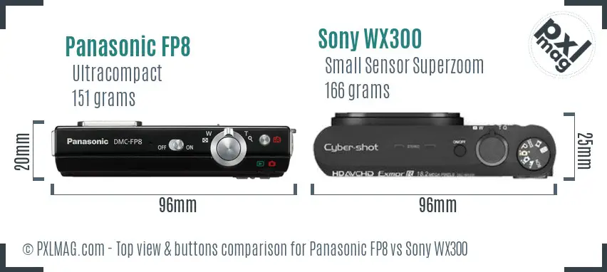 Panasonic FP8 vs Sony WX300 top view buttons comparison