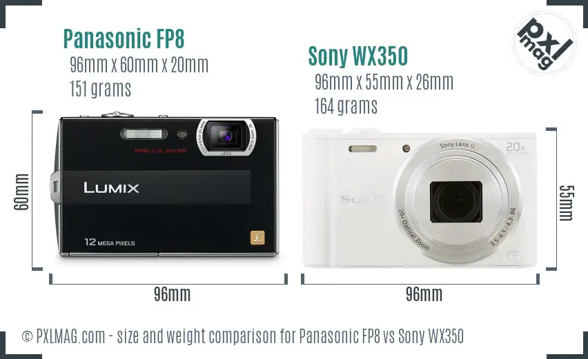 Panasonic FP8 vs Sony WX350 size comparison
