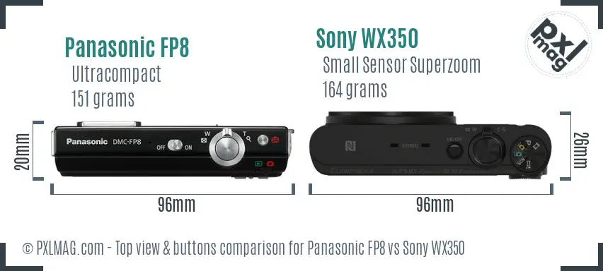 Panasonic FP8 vs Sony WX350 top view buttons comparison