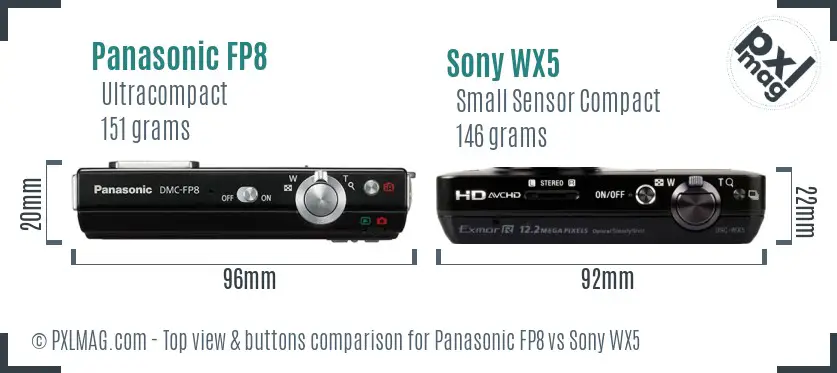 Panasonic FP8 vs Sony WX5 top view buttons comparison