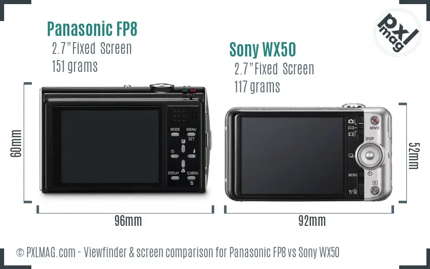 Panasonic FP8 vs Sony WX50 Screen and Viewfinder comparison