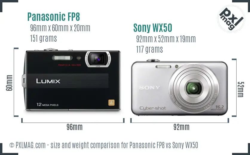Panasonic FP8 vs Sony WX50 size comparison