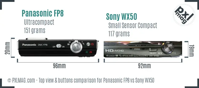 Panasonic FP8 vs Sony WX50 top view buttons comparison