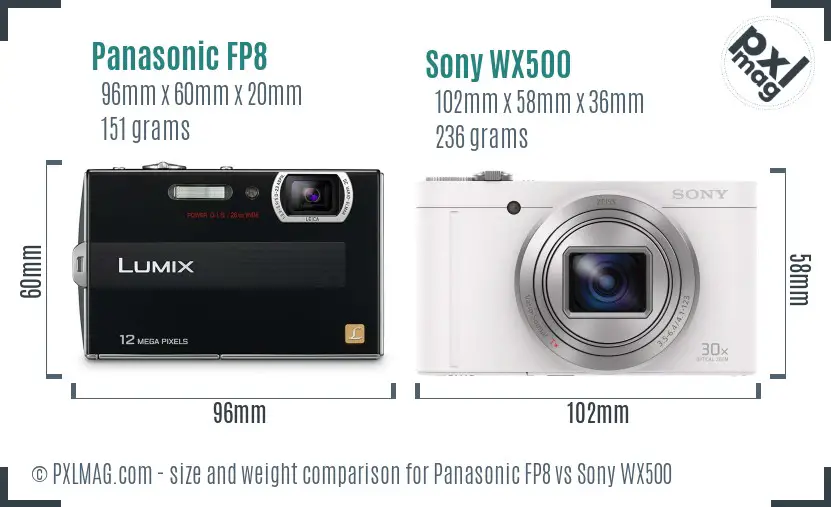 Panasonic FP8 vs Sony WX500 size comparison