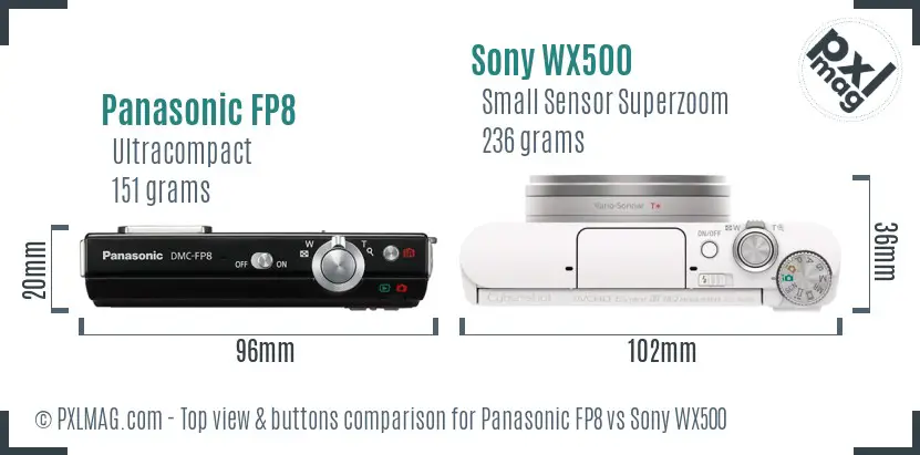 Panasonic FP8 vs Sony WX500 top view buttons comparison